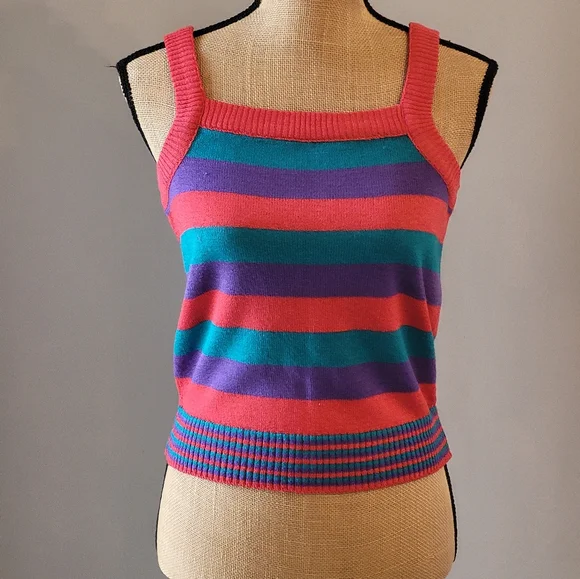 Knit Knit Acrylic & Mohair Striped Cardigan With Matching Knit Tank Top Large - Picture 10 of 15